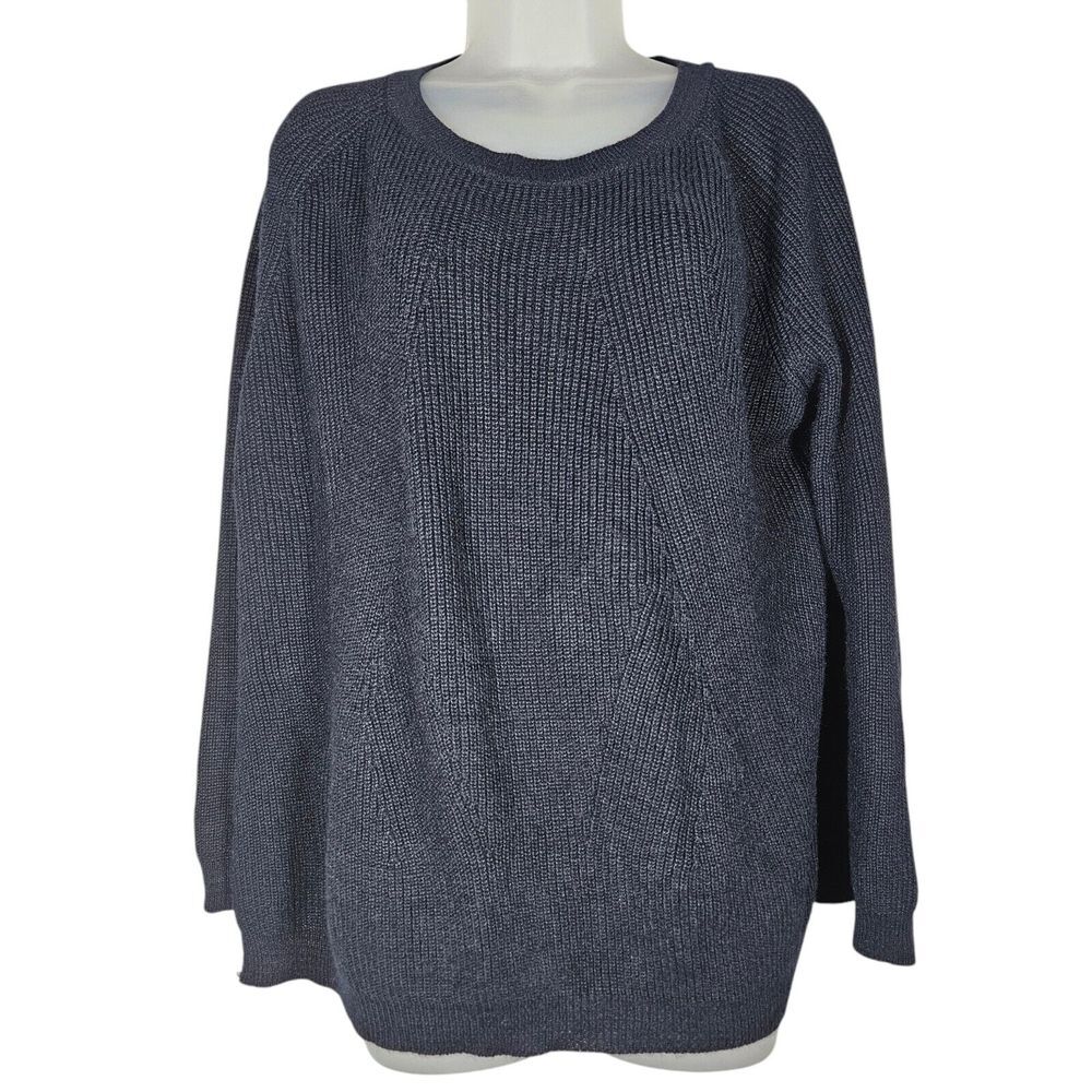 Mer Sea Sweater Womens OS Cadem Traveler Navy Oversized Button Back Split‎ Hem